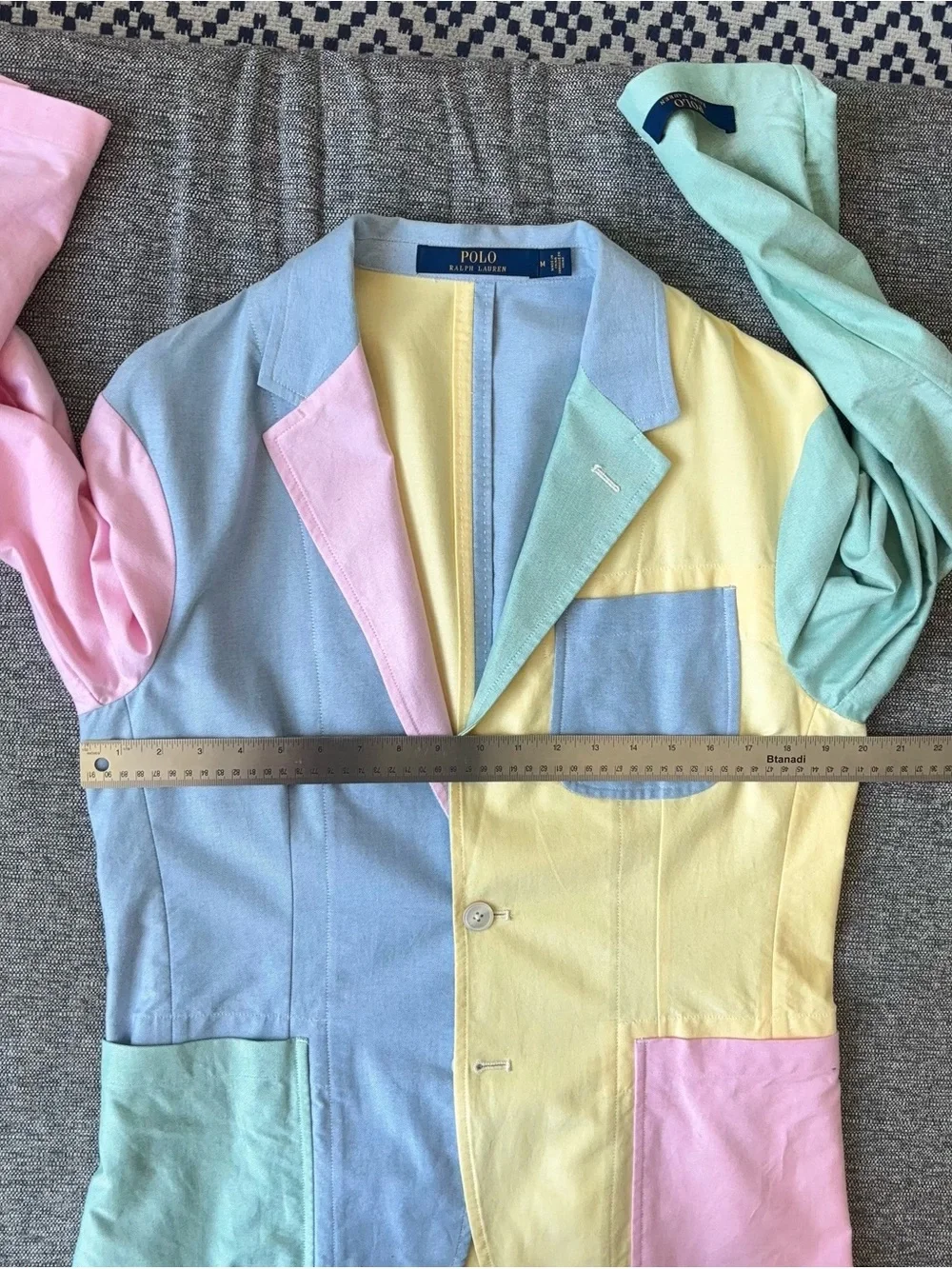 Polo Ralph Lauren Multicolor Blazer Size M Unstructured Patchwork Pastel Fun